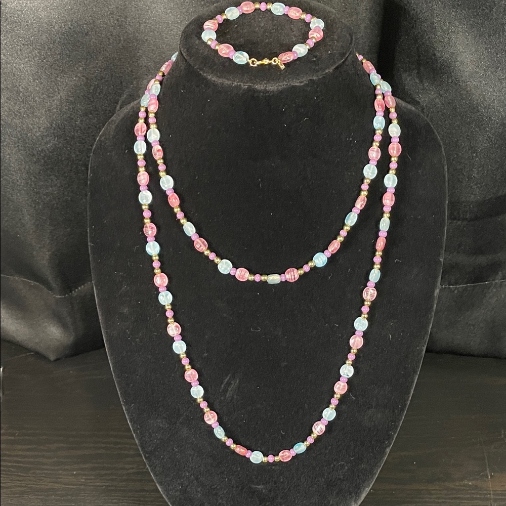 Vintage Monet Glass Bead Matching Set 2 necklaces 1 Bracelet